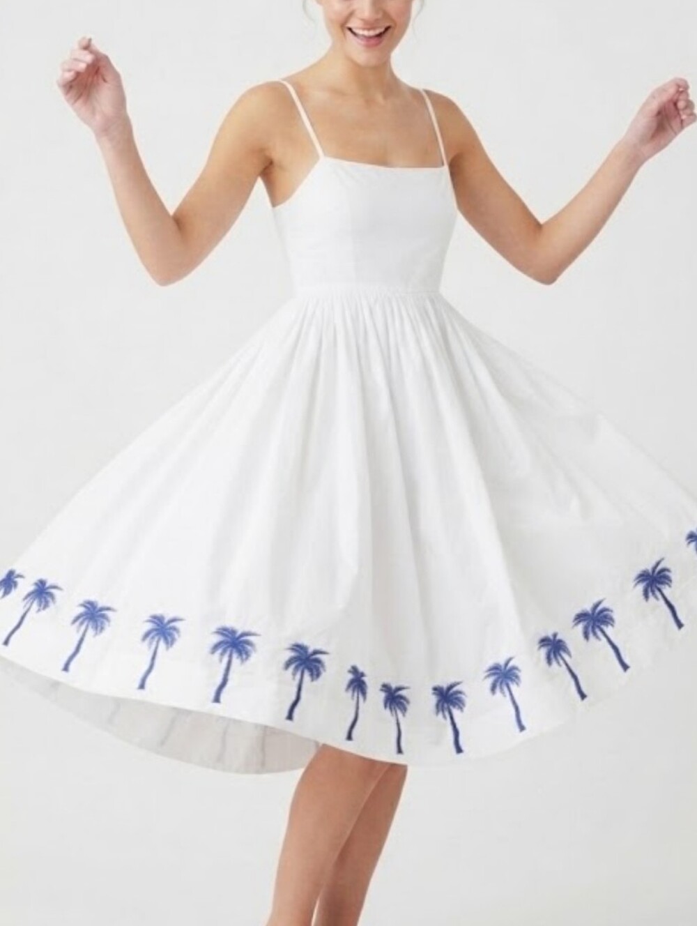 MINKPINK White Midi Dress with Blue Palm Border